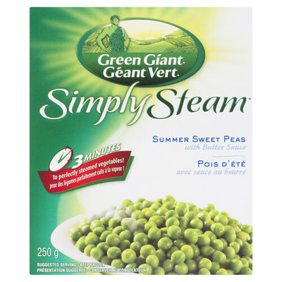 GREEN GIANT SIMPLY STEAM SUMMER SWEET PEAS 250G