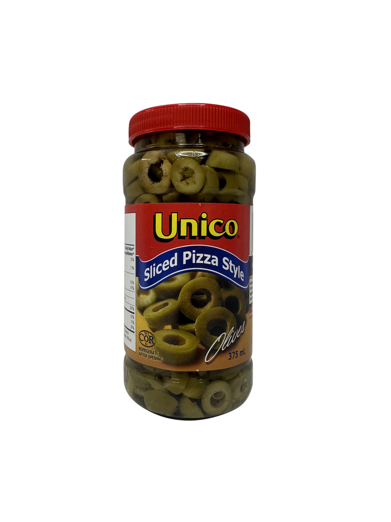 UNICO PIZZA STYLE SLICED OLIVES 375ML
