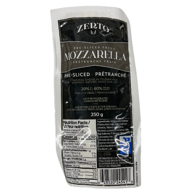 ZERTO PRE-SLICED FRESH MOZZARELLA 250G