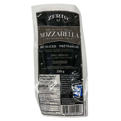 ZERTO PRE-SLICED FRESH MOZZARELLA 250G